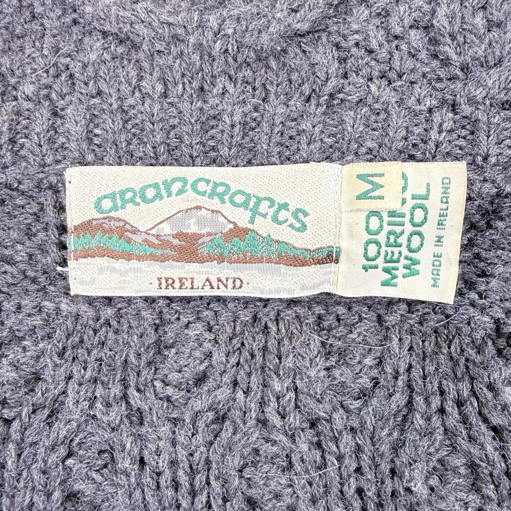 Aran Crafts Merino Wool Cable Knit Full Zip Cardigan Sweater Ireland Sz M Gray - Picture 6 of 11